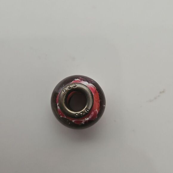Murano Glass Flower Charm Stamped 925 Burgundy/ White - Picture 11 of 16